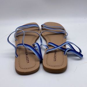 Lucky Brand Bizell Blue Strappy Elastic Flat Sandals‎ Size 9.5